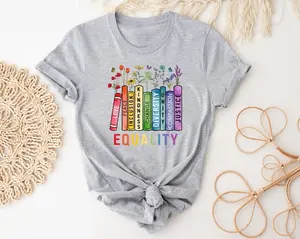 Equal Rights Tshirt, Book Flower Shirt, Social Justice T-Shirt, Equality Peace Love Kindness Shirt, Feminist Women Rights Top Womenswear Summer