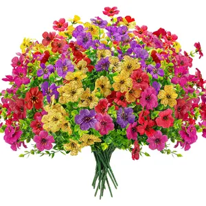 12 Bundles Artificial Flowers for Outdoors Fake Flowers Plants Spring Summer Decoration UV Resistant for Outside Home Porch Patio Garden Decor