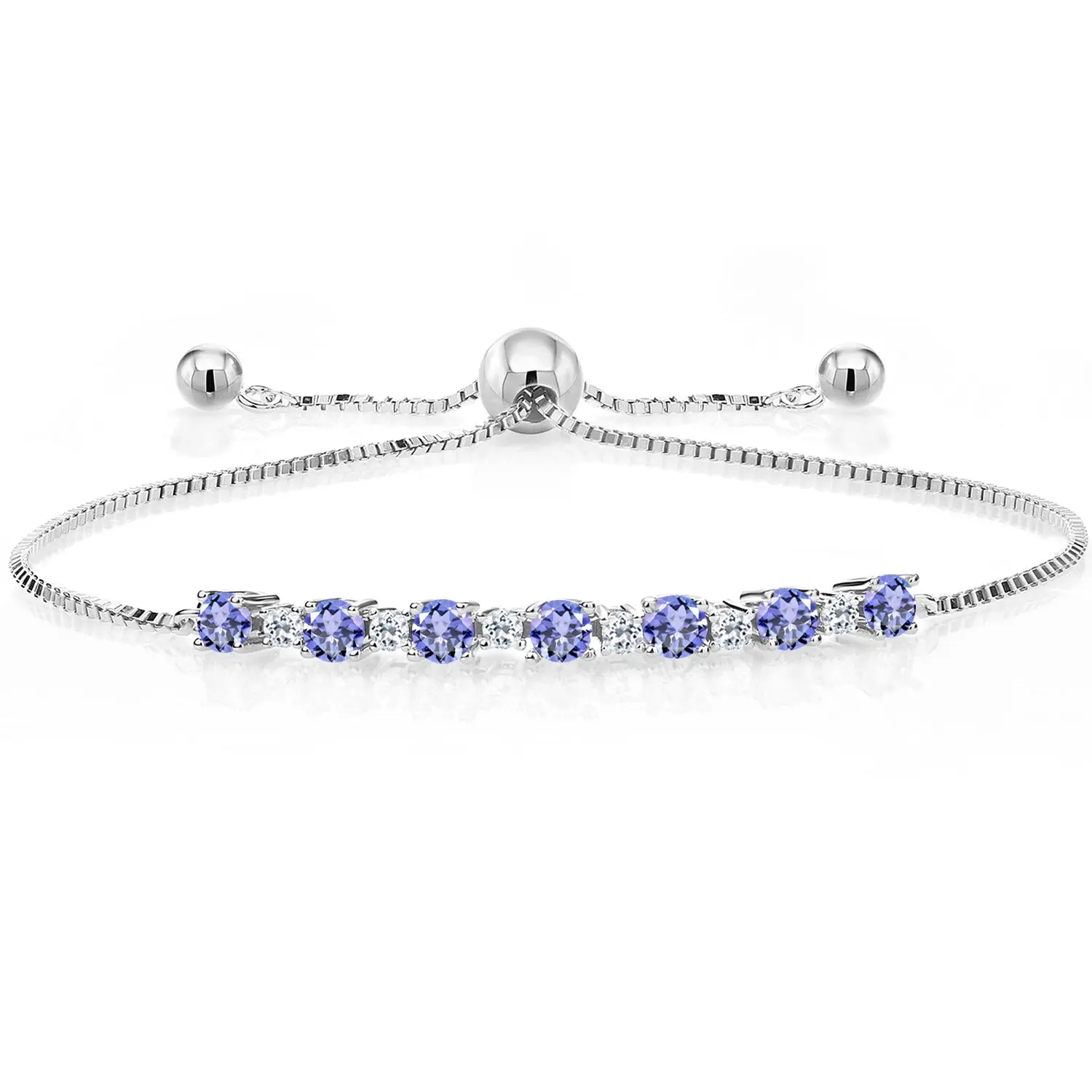 1.20 Cttw Blue Tanzanite and White Topaz Tennis Bracelet For Women | 925 Sterling Silver | Gemstone Birthstone | Adjustable Up to 9 Inch | Fine Jewelry Gifts for Women Mom Wife Her