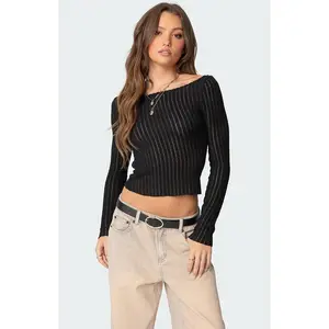 Edikted Women's Textured Sheer Boat Neck Top