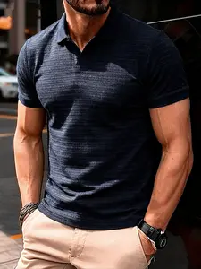 Men's Jacquard Polo Shirt, Summer Regular Fit Casual Short Sleeve Top, Men's Daily Wear Clothing, Fitted Style, Plain Pattern