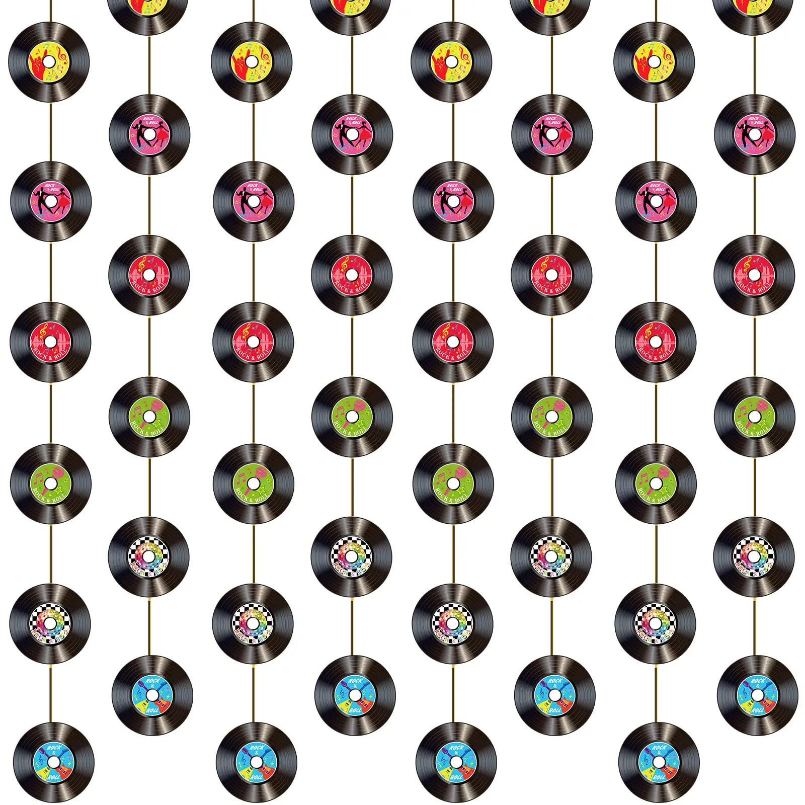 8 Pieces Rock and Roll Party Decorations Retro Record Garlands Vintage Streamer Banners 50s 60s Music Party Decor