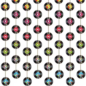 8 Pieces Rock and Roll Party Decorations Retro Record Garlands Vintage Streamer Banners 50s 60s Music Party Decor