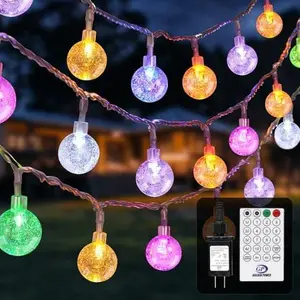 Patio Lights Outdoor Lights, 39FT Indoor/Outdoor String Lights with 68 LEDs, Voice-Activated Crystal Globe Lights with Remote Control, Support 16 Kinds of Color-Changing Modes RGBIC Outdoor