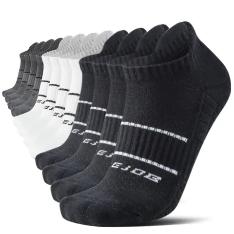 Men's 12-Pair Low-Cut Padded Polyester-Cotton Blend Sock Packs - Arch-Supportive, Breathable, Cushioned Sports Athletic Socks for Adults, Women; Running, Basketball All-Season Use