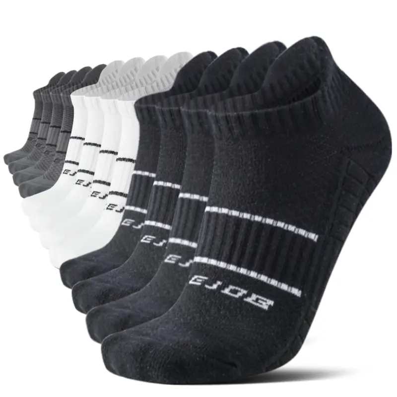 Men's 12-Pair Low-Cut Padded Polyester-Cotton Blend Sock Packs - Arch-Supportive, Breathable, Cushioned Sports Athletic Socks for Adults, Women; Running, Basketball All-Season Use