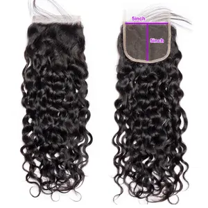 Megeen Hair 5x5 Ultra-thin Transparent Lace Closure Water Wave 16A Human Hair Pre Plucked With Baby Hair Human Hair Closures Free Part Natural Color