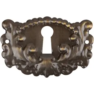 Victorian Stamped Brass Decorative Keyhole Cover | 1-7/8" W x 1-1/4" H | Keyhole Escutcheon Plate for Cabinet Door, Dresser Drawers, Desk | Antique, Modern Furniture Hardware | UA-83AB