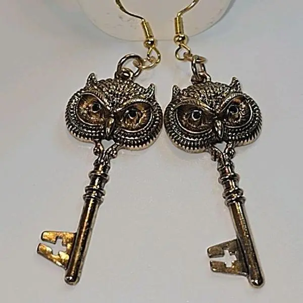 Owl Key Dangle Charm Earrings