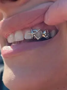 Double heart-shaped star-shaped braces set, shining hip-hop braces, street style, Rap, versatile dental accessories, Teeth Braces