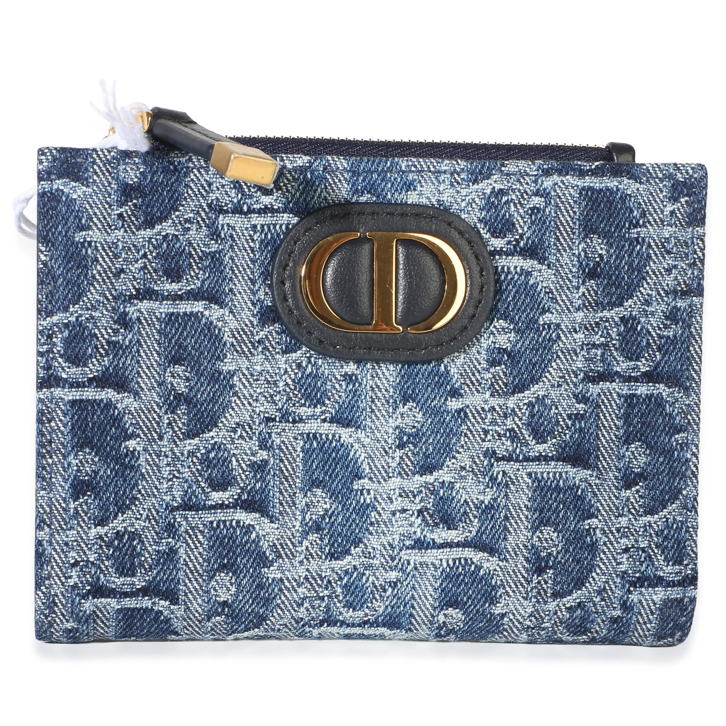 Pre-owned Dior Denim Wallet NY157620 Blue Oblique Canvas 30 Montaigne Dahlia Wallet