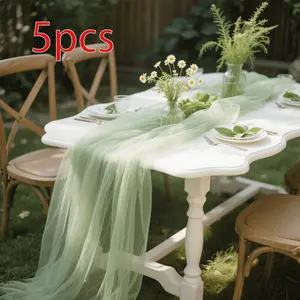 5-Piece Sage Mesh Table Runner Set, Premium Polyester Fiber Material, DIY Cuttable Decorative for Dessert Tables, Weddings, Outdoor Parties