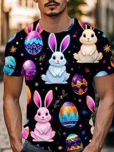 Neon Easter Bunny Short Sleeve T-Shirt, Cool Glow-In-The-Dark Style, Skin-Friendly Breathable, Perfect for Night Parties and Festive Parades