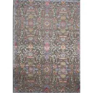794 - Modern Fine Hand-Knotted Wool & Silk Indian Carpet
