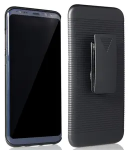 NAKEDCELLPHONE BLACK RUBBERIZED RIBBED HARD CASE COVER + BELT CLIP HOLSTER STAND FOR SAMSUNG GALAXY S8 PLUS PHONE (SM-G955), S8+