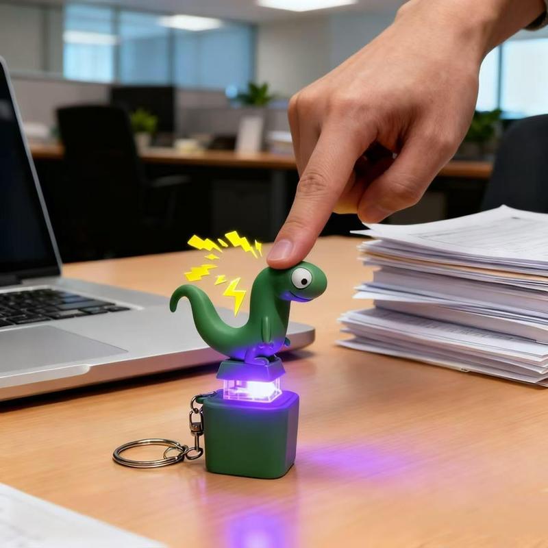 Lizard Button Keychain with Rechargeable LED Light Realistic Croak Color Changing Fun Toy for Kids & Adults Green Design