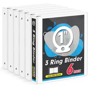 3 Ring Binder 1 Inch,  6 Pack 1-Inch Binder Fits Letter Size 8.5'' x 11'' Paper, Versatile Binders for Office  School, 2 Pockets, White
