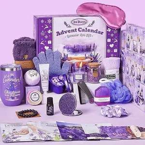 Advent Calendar 2026 Adult Women -24 Days of Christmas Advent Calendar for Mom, Wife, Girlfriend, Sister, Her - Lavender Spa Gifts Basket Set Includes Coffee Mugs, Scented Candle, Bath Salt, Soap