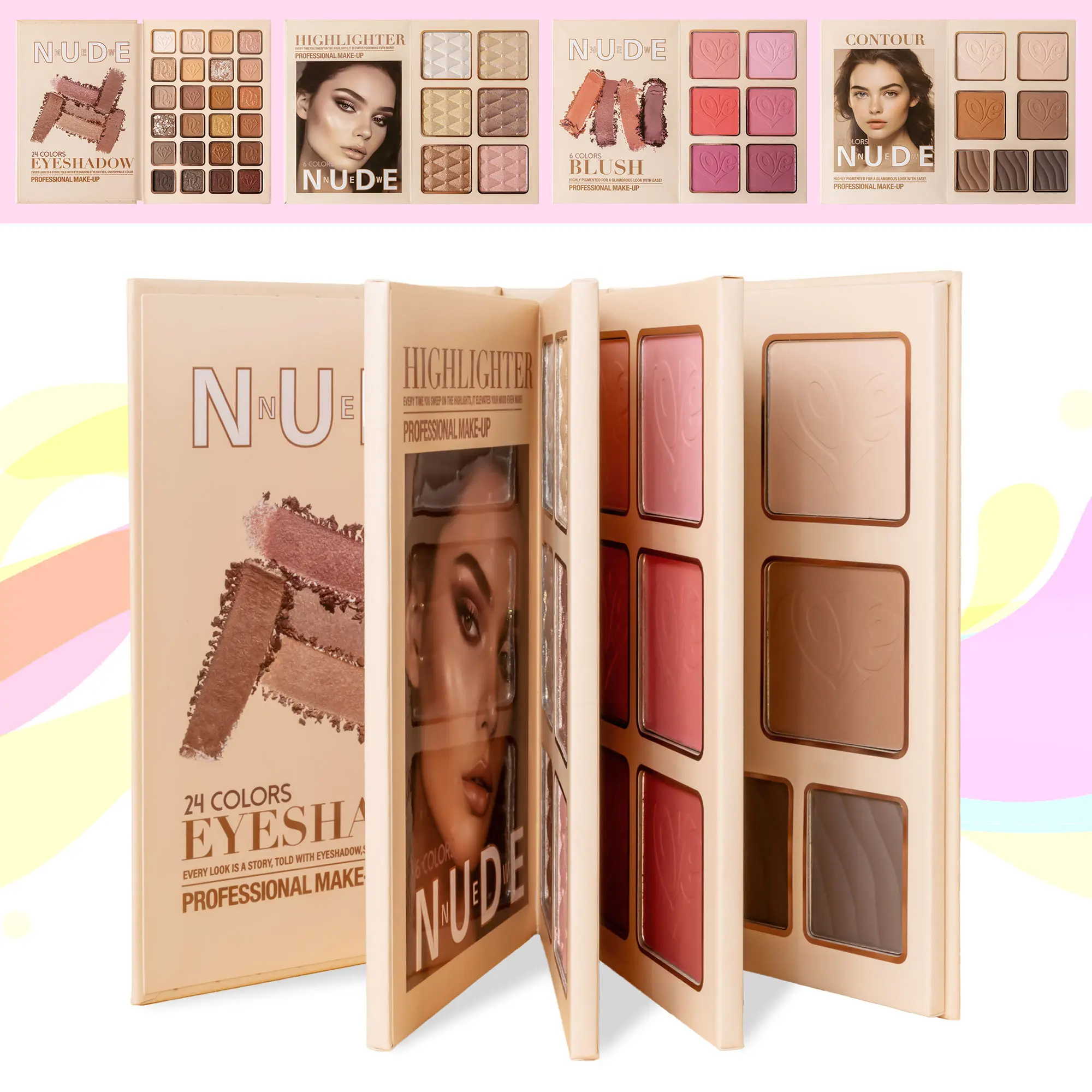 43-Color Waterproof Portable Eye Makeup Kit - Talc Powder, Book-Style Palette with 12-Hour Long-Lasting Silky Finish, Matte, Shimmer, Pressed Glitter, Pearl Iridescent Glow, Silicone-Smooth Application, Build Layers, Travel-Friendly Gift