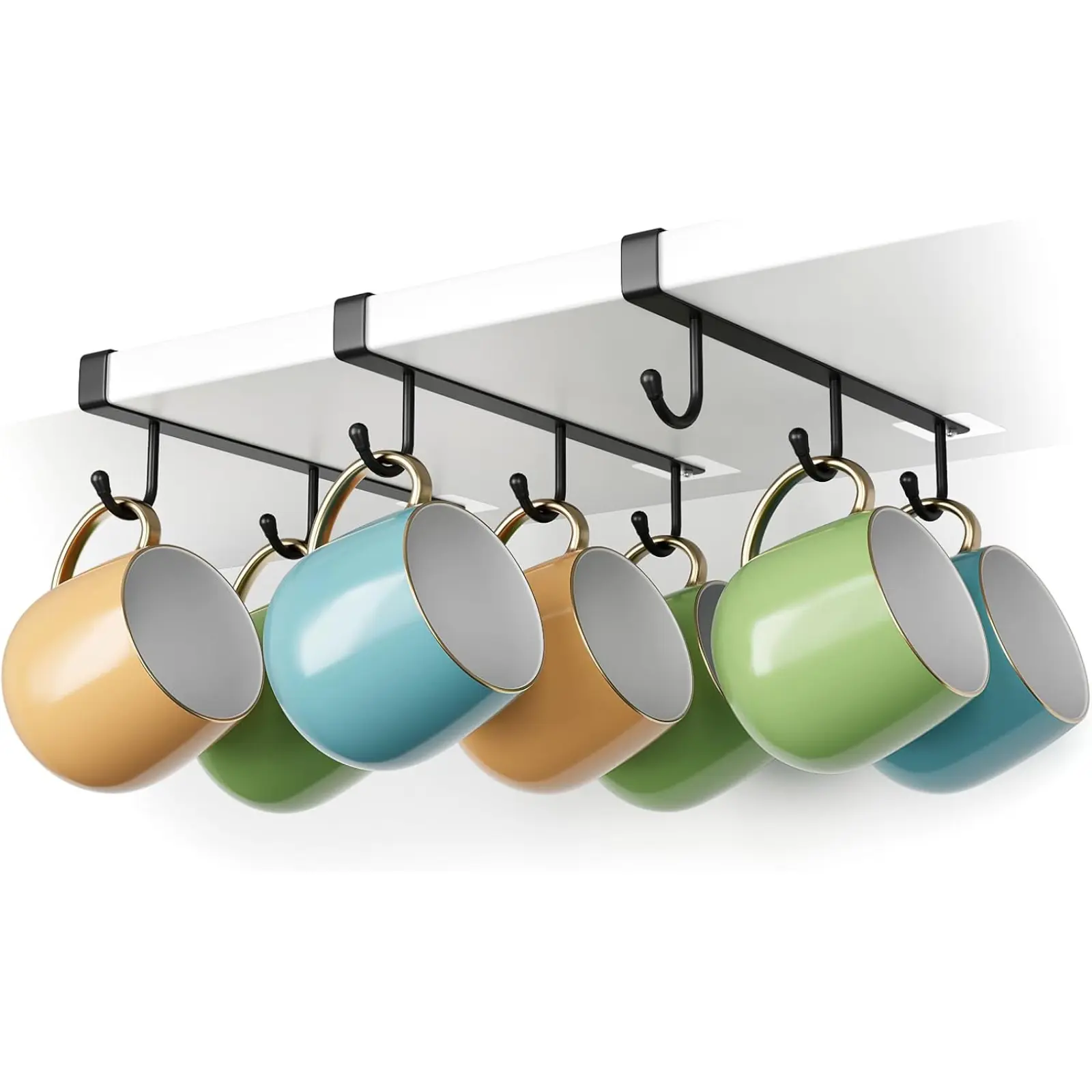 3pcs Black Mug Holder Under Cabinet Fits Shelves Up To 1 Inch Thickness for Flat Bottom Cabinets Without Lip Organizer