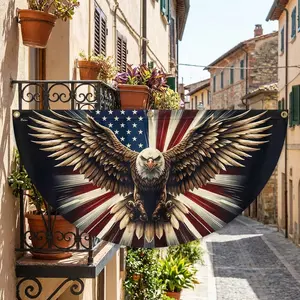 American Eagle Semicircular Fan Flag, Patriotic USA Bald Eagle Wings Bunting Banner, Independence Day Half Round Porch Fence Decor, 4th of July Outdoor Patriotic Home Decoration