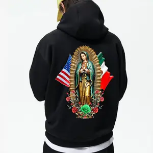 Virgen de Guadalupe Hoodie – Mexican American Catholic Hoodie with USA & Mexico Flags, Religious Pullover for Men & Women, Faith-Based Streetwear Gift– Made in USA