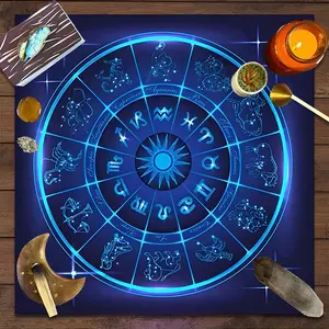 Mystical Blue Glow Zodiac Design Square Tarot Tablecloth, Magic Circle home decor Altar Cloth Multiple Sizes Polyester Fabric, Easy to Clean and Maintain Decorative Divination Cloth for Spreads & Rituals Gift for family and friends