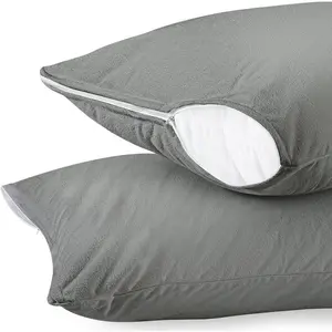 Bedding Waterproof Pillow Protectors with Zipper Standard Size (2 Pack, Gray), Terry Pillow Covers