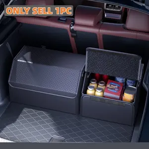 PU Leather Car Trunk Organizer with Lid, Foldable & Collapsible Cargo Storage Box, Multi-Compartment Boot Organizer for Suv, Car & Mpv