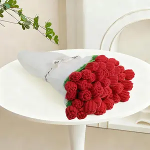 Sokfone Flower Blanket - Crochet Rose Blanket with Bouquet Blankets, Knitted Throw Blankets for Birthday, Wedding, Anniversary,Home Decor (31.5inch - Finished Red)