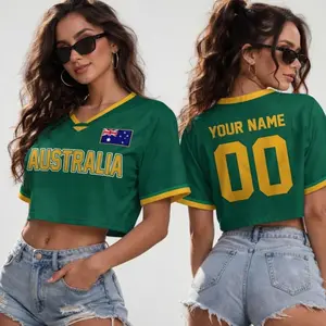 Australia Cropped Jersey: Green Polyester Athletic Top (Your Name/Number)