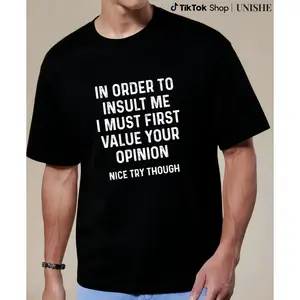Men’s Sarcastic Graphic Tee – Black Casual T-Shirt with Bold White Quote, Round Neck & Regular Fit