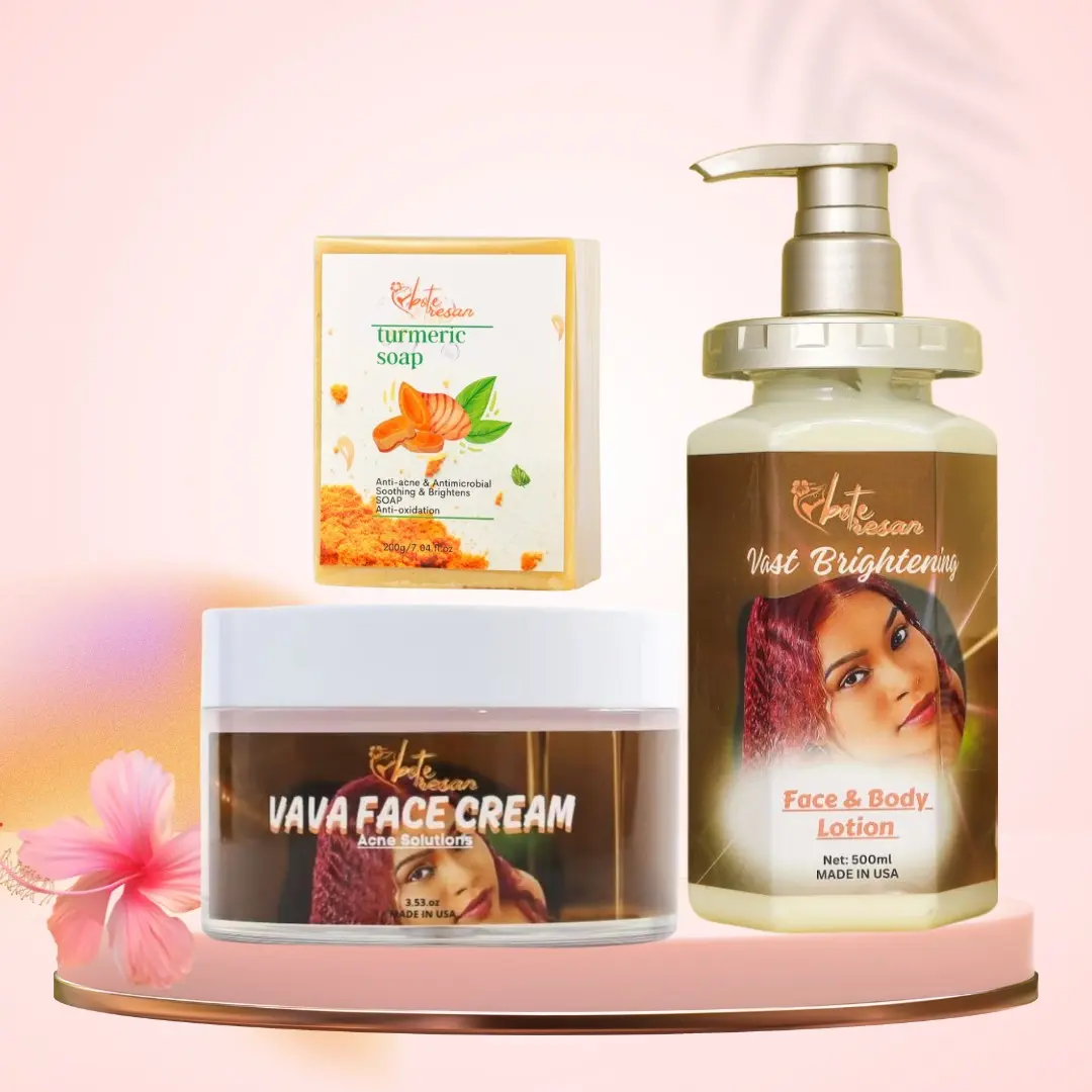 &A Turmeric 3-Step Acne Treatment Kit - Nourishing, Hydrating Skincare Set with Cleansing Soap, Face Cream Moisturizer & 500ml Body Lotion for All Skin Types & Skin Repair