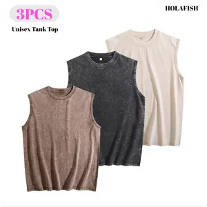 Holafish 3Pcs Unisex Acid Washed Tank Top Casual Sporty Style Comfortable Streetwear Vibe Cool Sleeveless Versatile Daily Breathable Shirt SummerVibes