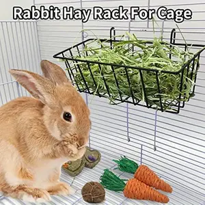 Metal Rabbit Food Basket & Hay Feeder with Wire Mesh Design - Elevated Grass Rack for Small Pets, 9x4x3 Inch Durable Cage for Cage Cleaning & Spill Prevention, Pet Feeding Station | Cylindrical Wireframe | Longlasting Construction, Rabbit Feeder
