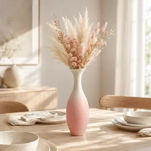 Blush Pink Ombre Ceramic Vase, Elegant Nordic Minimalist Home Decor, Table Accent Piece for Flower Arrangements