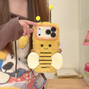 Festive Plush Bee Phone Case for iPhone 11-17 | Shockproof with Stand, Christmas & Winter Design, Shockproof Phone Cover
