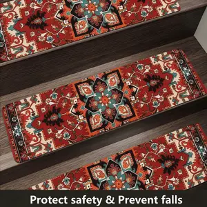 15 Pieces, 8"x30", Bohemian Diatom Mud Stair Treads Mat For Indoor Wooden Steps, Rubber Non-Slip Long Runner Rug, Protects Family & Pets