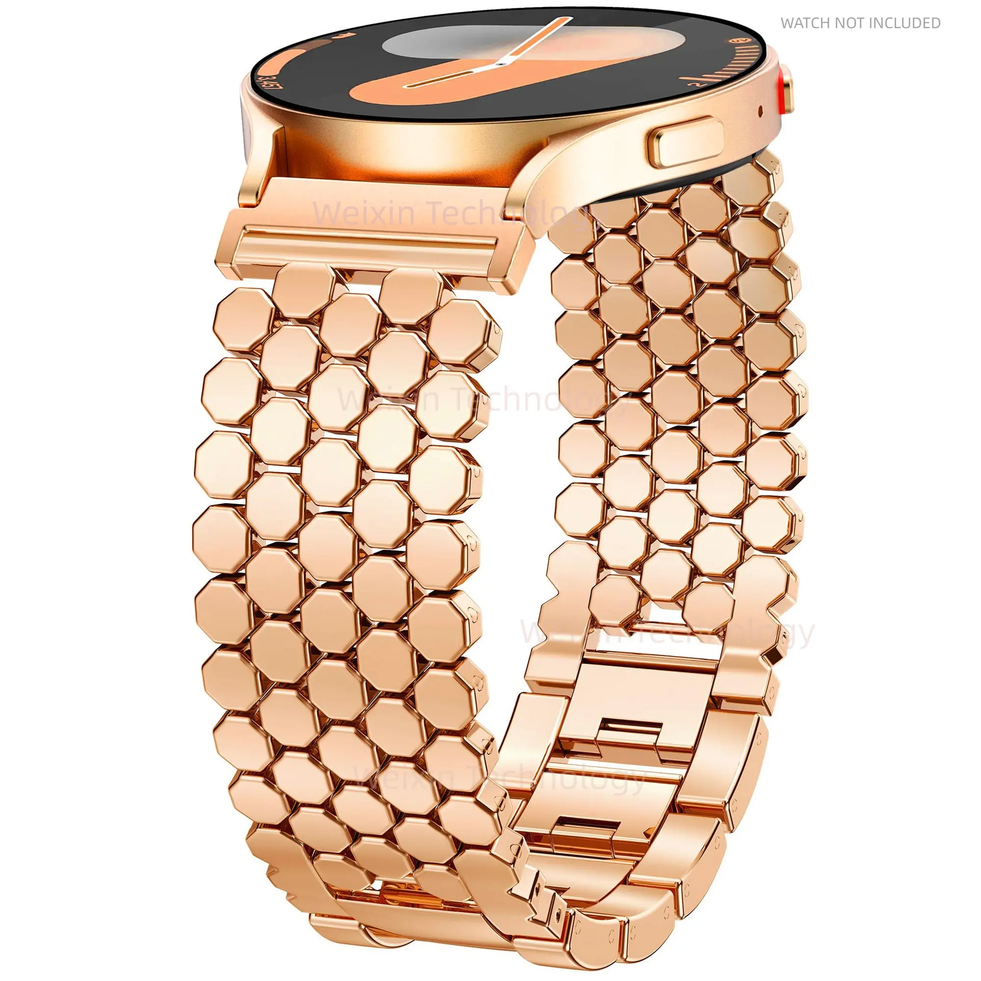 Luxury metal strap, Smart watch strap, compatible with Samsung Galaxy Watch 7 6 5 4 FE 40mm 44mm/Watch 6 Classic 43mm 47mm/Watch 5 Pro 45mm, 20mm metal gold chain honeycomb luxury chain bracelet strap tool free for men and women Smartwatch strap