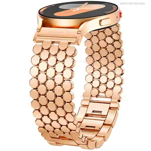 Luxury metal strap, Smart watch strap, compatible with Samsung Galaxy Watch 7 6 5 4 FE 40mm 44mm/Watch 6 Classic 43mm 47mm/Watch 5 Pro 45mm, 20mm metal gold chain honeycomb luxury chain bracelet strap tool free for men and women