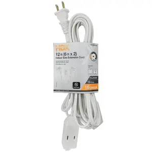 12ft. 16/2 Light Duty Indoor Multi-Outlet Extension Cord with Twin Ends, White