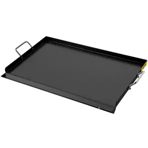 【fathersdaygift】VEVOR Carbon Steel Griddle, 16\" x 24\" Griddle Flat Top Plate, Griddle for BBQ Charcoal/Gas Gril with 2 Handles, Rectangular Flat Top Grill with Extra Drain Hole for Tailgating and Parties Oil Stove