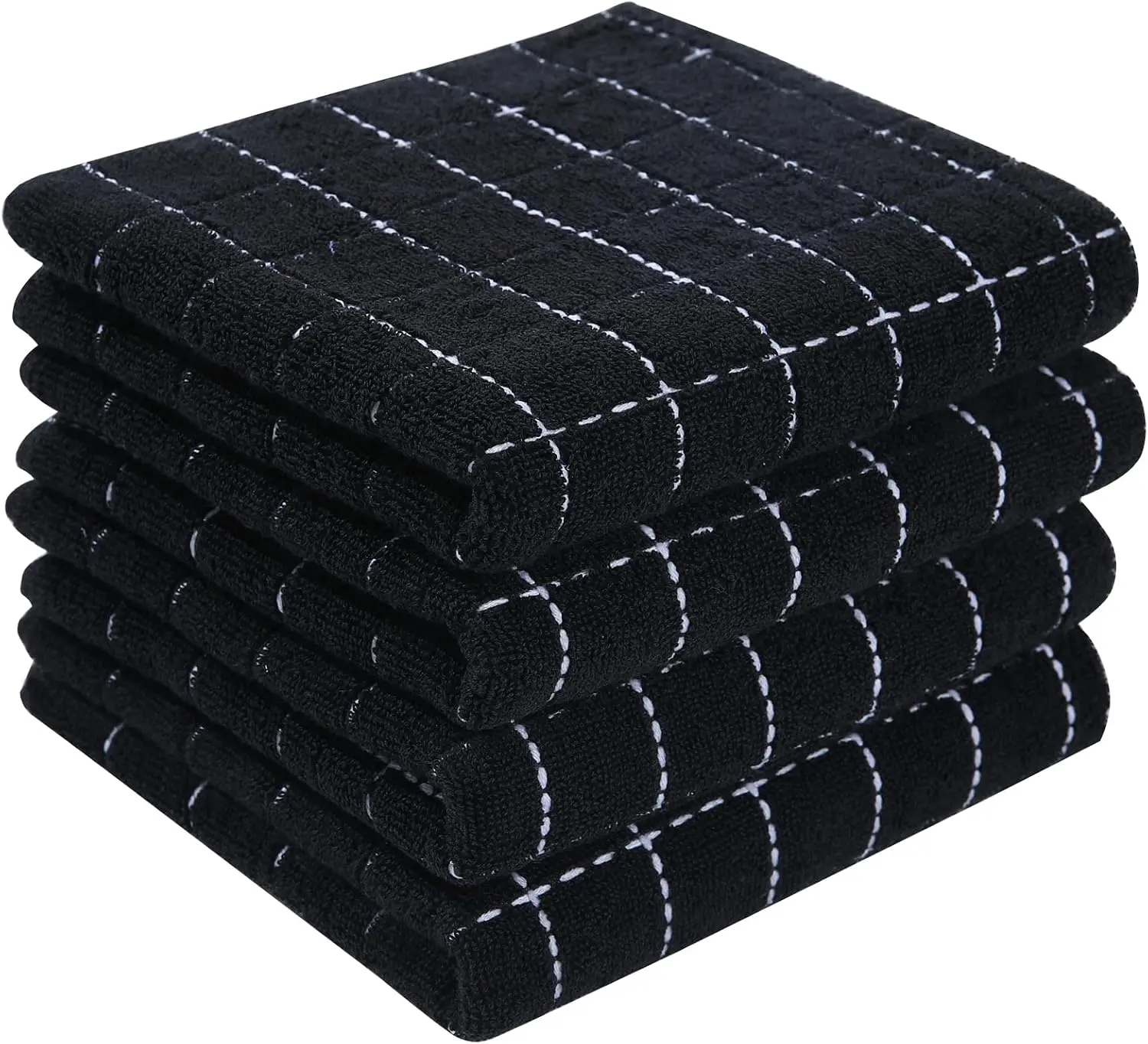 Beddora 100% Cotton Terry Kitchen Towels, 4 Pack 13 X 28, Black | Ultra Soft and Absorbent Dish Towels for Kitchen, Suitable for Drying and Washing Dishes