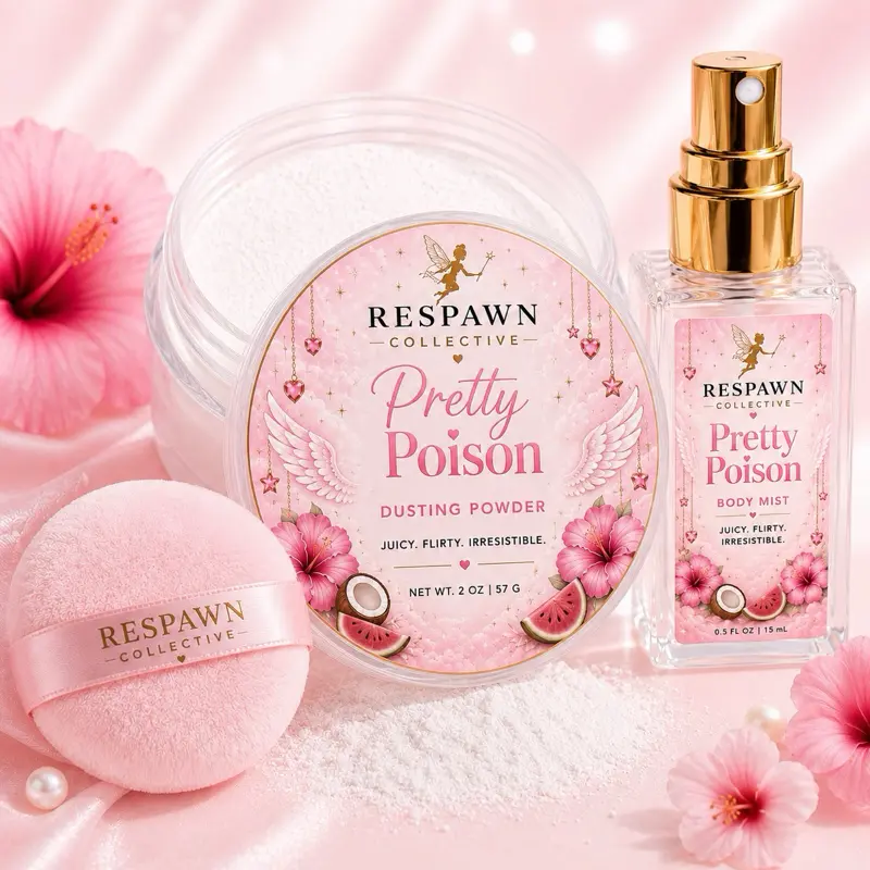 Dusting Powder & Perfume Set - Watermelon Coconut Hibiscus Body Powder Talcum Free , Scented Body Powder