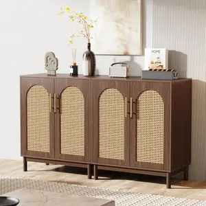 LITTLE TREEet of 2 Rattan Sideboard Buffet Cabinet with Storage, 59 Inch Accent Cabinet for Dining Room, Living Room, Kitchen