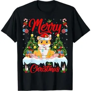 Hamster Lover Xmas Lighting Santa Hat Hamster Christmas T-Shirt