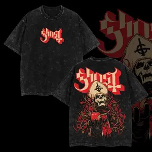 Ghost Papa Emeritus Two-Sided  Washed Shirt, Ghost Band Papa V Unisex Oversize Rock Band Washed Heavyweight Cotton T-shirt, Gift For Rock Music Lovers , Gothic Punk Emo Grunge Y2K Outfits