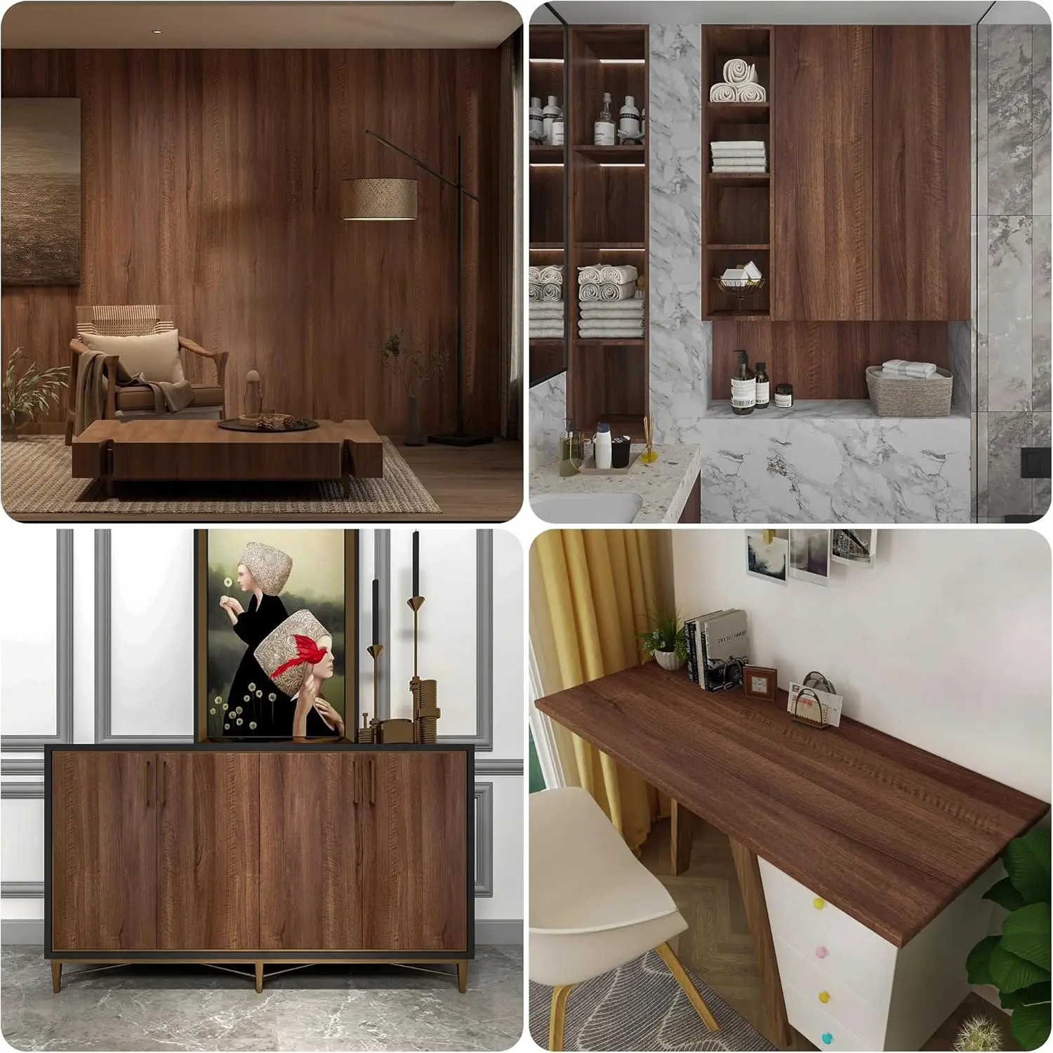 Walnut Wood Grain Contact Paper for Countertops Cabinets Thicken Wood Peel and Stick Wallpaper Waterproof Removable Self-Adhesive Vinyl Sticker Paper Faux Wooden Look Decor Roll 16x78 inch