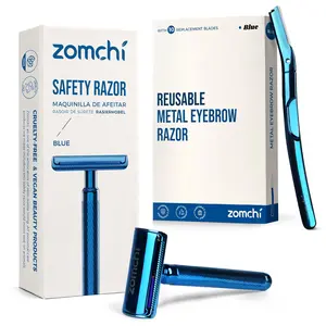 Upgrade Blue Double Edge Safety Razor with Blue Eyebrow Razor