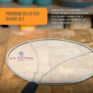 Stainless Steel Splatter Guard 13" Fine Mesh Cover, Grease & Oil, Splatter Screen for Frying Pan, Cooking Pots, with Resting Feet & Comfort Grip Handle